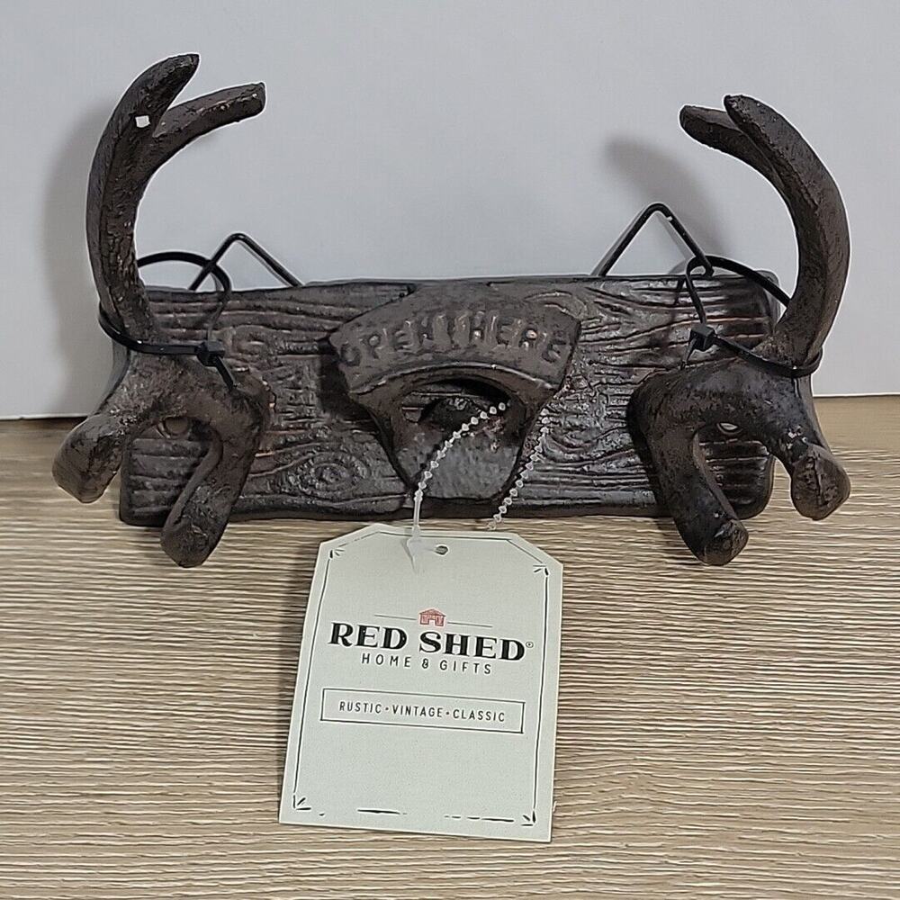 Red Shed Rustic Cast Iron Wall Hanging Antler Style Bottle Opener New